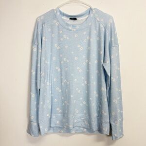 Emerson Road Pajama Shirt Womens Size Large Blue White Floral Long Sleeve